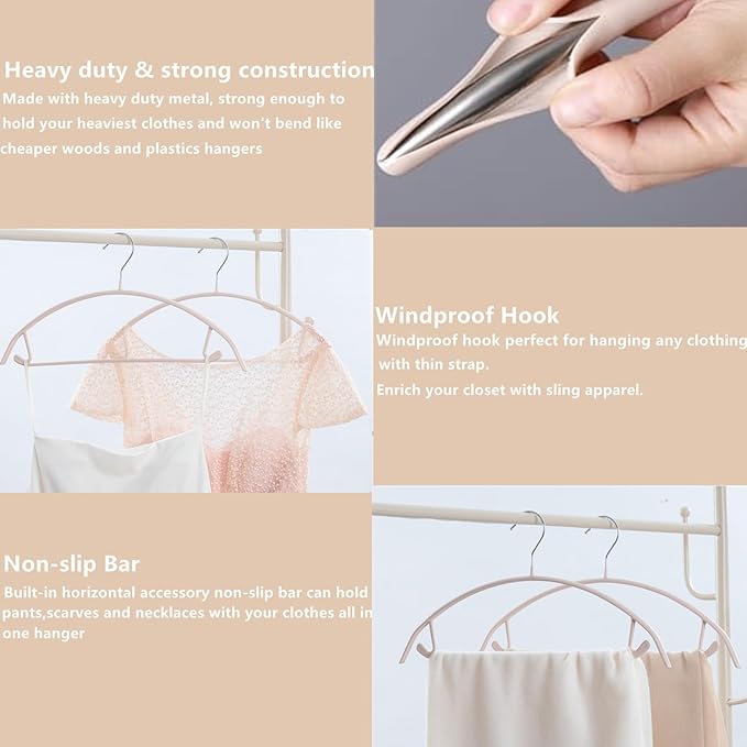 16.5 Inch Pink No Shoulder Bumps No Mark Non-Slip Rubber Coated Contour Meta Hanger for Sweater T-Shirt Suit Coat Uniform with Pants Bar Pack of 20