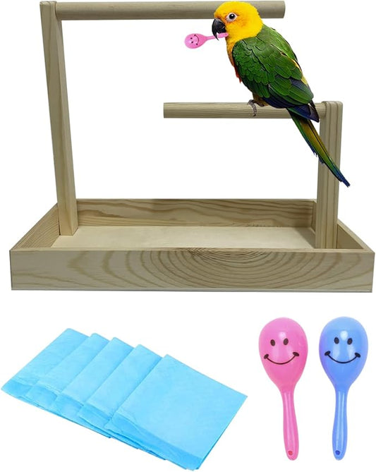 Small Bird Training Stand Portable Tabletop Birds Perch Desktop Platform Training Perch with 5 Pcs Disposable Pads Parakeet Play Gyms Exercise for Budgie Conure Parrot Cockatiel Lovebird