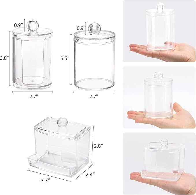 Tbestmax Bathroom Organizer Accessories Set-10 OZ,7 OZ Qtips Holder Storage with Clear Plastic Lids, Cotton Ball/Swabs Dispenser, Apothecary Container Jar 3 Pcs