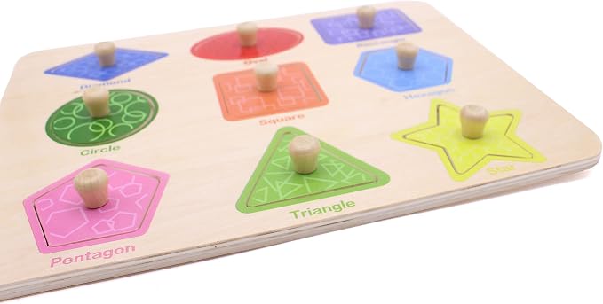 Aile Toddler Wooden Preschool Learning Shape Peg Puzzle Board Toys