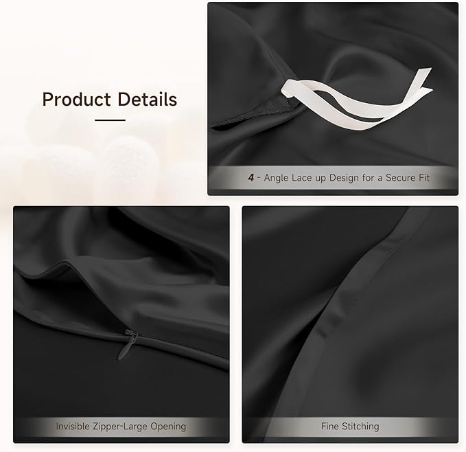 THXSILK 100% Pure Mulberry Silk Duvet Cover Set 3 Piece, 6A+ Grade Luxury Soft Bedding Silk Sheets for Hair and Skin, 1 Pcs Duvet/Quilt/Comforter Cover with 2 Zippered Pillowcases (Black, Cal. King)