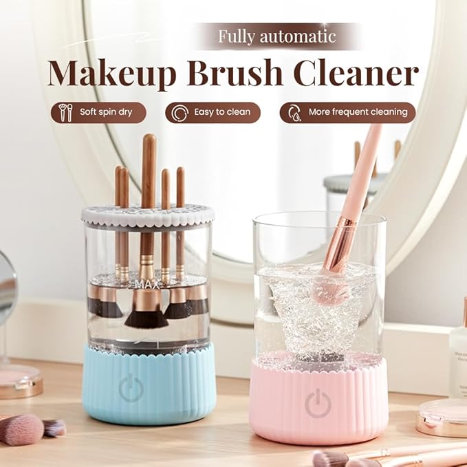 Electric Makeup Brush Cleaner Machine, 2026 New Automatic Spinning Make Up Brush Washer Portable Makeup Brushes Cleanser for All Size Beauty Makeup Brushes (Pink)