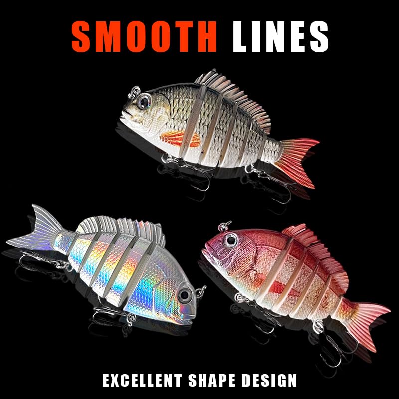 3pcs Multi-Jointed Panfish Bluegill Swimbait Hard Sinking Bass Fishing Lure with Sharp Treble Hooks, Lifelike Fishing Lures for Bass Trout Walleye Crappie, Amazing Swimbaits Gift - color: 01-3.15inches