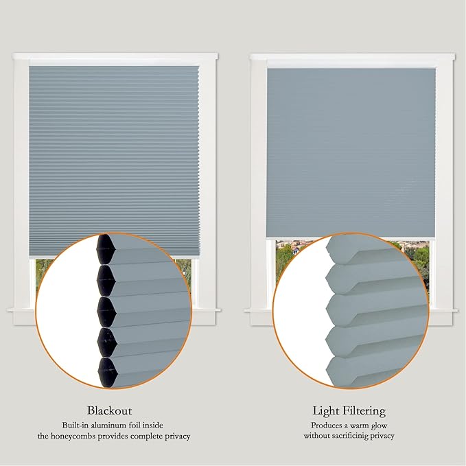 Persilux Blackout Cellular Shades Cordless Window Shades Bottom up UV Protection Thermal Insulated Honeycomb Window Blinds for Windows, Bedroom, Home and Office, Blue, 73" W x 38" H
