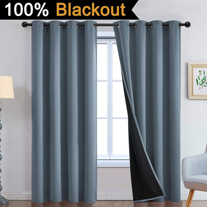 Yakamok 100% Blackout Lined Panels, Room Darkening Thermal Insulated Blackout