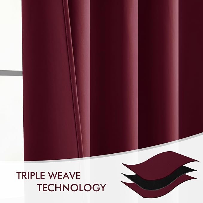 MIULEE Christmas Wine Red Back Tab Blackout Curtains 102 Inch Long 2 Panels Set