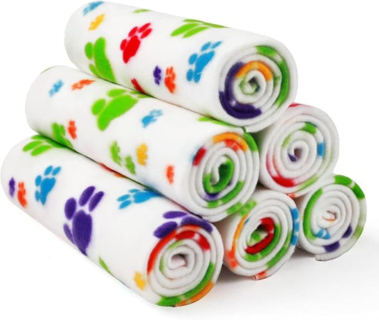 LINENLUX Cute Dog Blanket for Small Medium Dogs 6-Pack Soft Stretchy Fleece Blankets for Pet Cat Puppy Warm Wrinkle-Resistant Throw for Couch Bed Outdoor White 31x24 inch (Pack of 6)