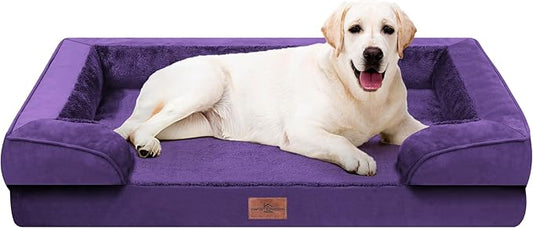 Comfort Expression Orthopedic Dog Bed for Extra Large Dogs 45x35 Inch, Waterproof Egg Crate Foam XL Pet Bed with Removable Bolsters, Dog Couch with Washable Cover & Non-Slip Bottom, Deep Purple