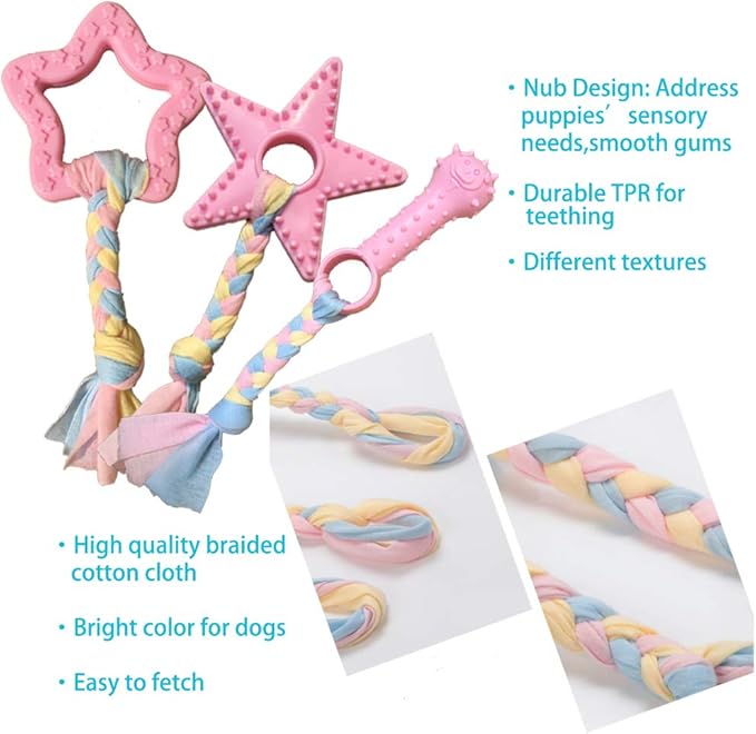 Puppy Toys for Teething, Puppy Chew Toys for Small Dogs, Crinkle Dog Toys Small Breed Boredom and stimulating, Dog Toys for Small Dogs, Pink, 5-Pack