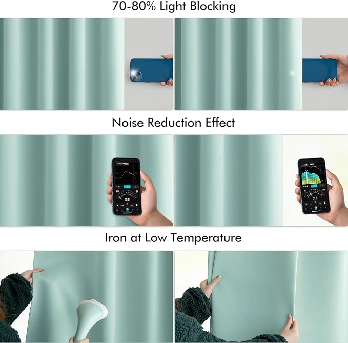 MIULEE Aqua Back Tab Blackout Curtains 90 Inches Long 2 Panels Set