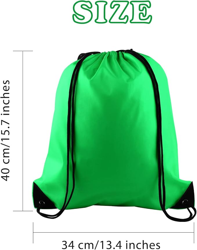 KUUQA 100Pcs Green Drawstring Backpacks - Bulk Gym Sport Travel Bags