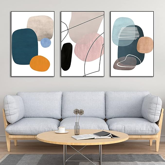MPLONG Wall Art 3 Pieces Of Framed Decorative Paintings Abstract Simple Orange