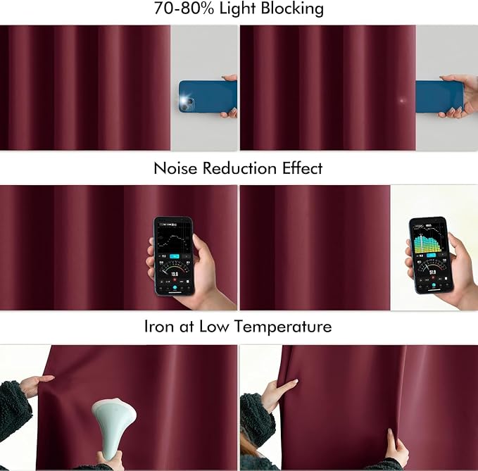 MIULEE Christmas Wine Red Back Tab Blackout Curtains 102 Inch Long 2 Panels Set
