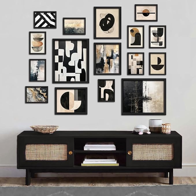ANERZA 16 PCS Framed Black and White Abstract Wall Art Decor, Minimalist Wall