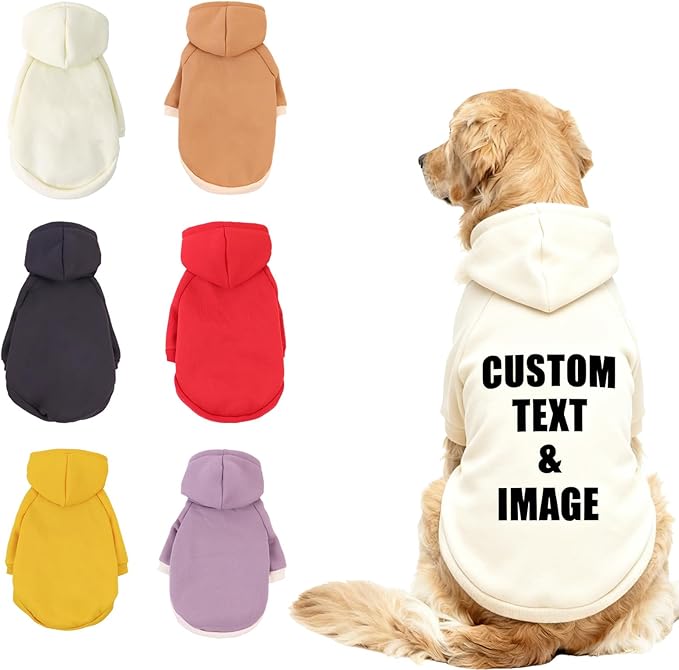 Custom Dog Hoodie, Personalized Sweatshirt with Photo Text Name Logo, Customized Hooded Sweater for Small Medium Large Dogs & Cats (Beige, XXX-Large)