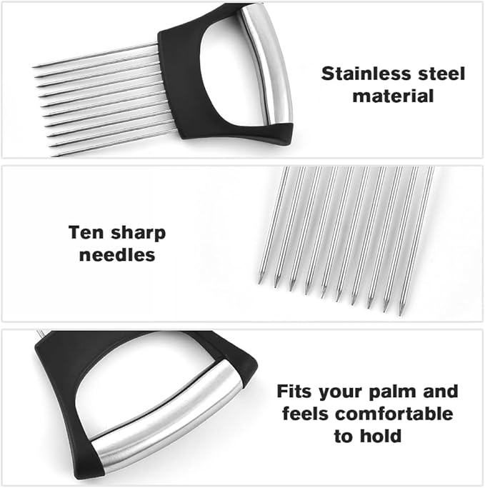 Stainless Steel Onion Slice Holder, 2025 Upgraded Vegetable Slicer Cutter, Multifunctional Lemon Tomato Potato Meat Chopper Slicing Assistant Kitchen Tool (3)