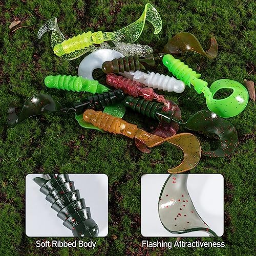 Dr.Fish 10 Pack Grub Fishing Lures 4" Soft Plastic Baits Worm Grub Bass Fishing Lures Swimbait Walleye Saltwater Freshwater - color: Lime