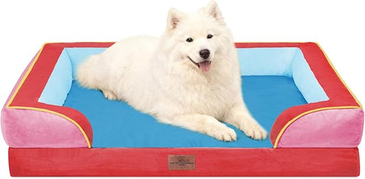 Comfort Expression Orthopedic Dog Bed for Large Dogs 36x27 Inch, Waterproof Egg Crate Foam Large Pet Bed with Removable Bolsters, Dog Couch with Washable Cover & Non-Slip Bottom, Los Angeles