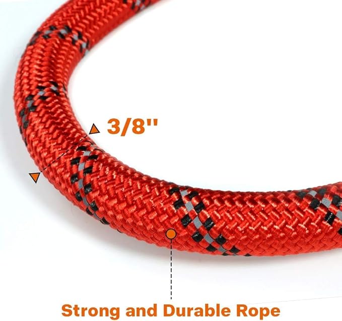 Taglory Rope Dog Leash 4 FT with Comfortable Padded Handle, Highly Reflective Threads Leash and Anti-Tangle Clip for Walking Small Dogs, 3/8 inch, Red