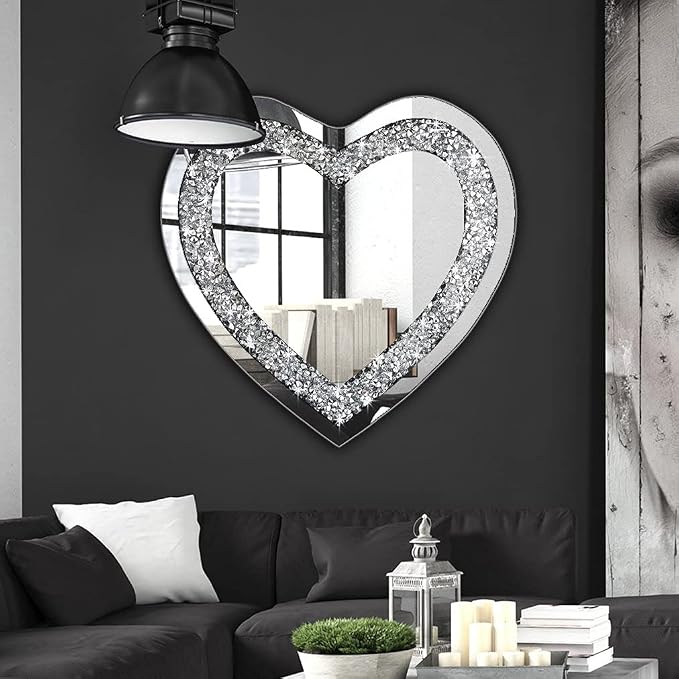 DMDFIRST Crystal Crush Diamond Heart Shaped Silver Mirror