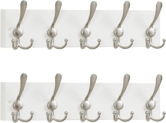 SKOLOO Creations White Solid Wood Wall Mounted Coat Rack, 5 Hooks, 16-7/8" Long