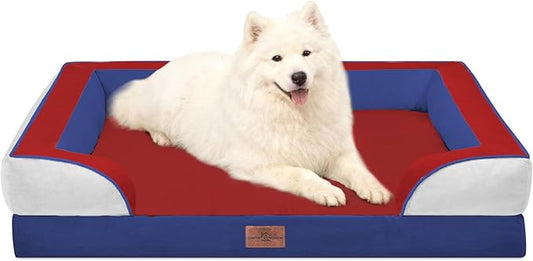 Comfort Expression Orthopedic Dog Bed for Large Dogs 36x27 Inch, Waterproof Egg Crate Foam Large Pet Bed with Removable Bolsters, Dog Couch with Washable Cover & Non-Slip Bottom, American Flag 2
