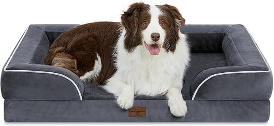 Comfort Expression Orthopedic Dog Bed for Large Dogs 36x27 Inch, Waterproof Supportive Egg Crate Foam Large Pet Bed with Removable Bolsters, Dog Couch with Washable Cover & Non-Slip Bottom, Dark Grey
