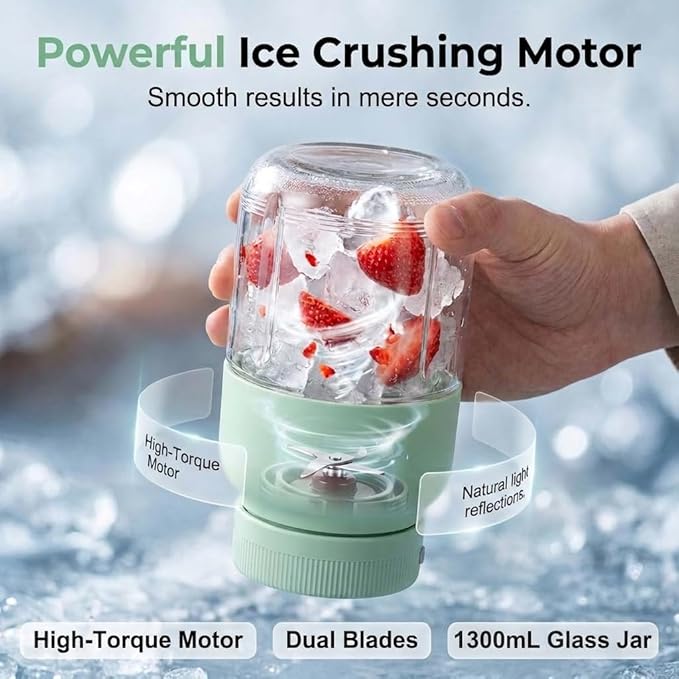 Portable Blender for Smoothies & Shakes – 43.96oz Personal Blender with 38-Blade Ice Crushing System, USB Type-C Rechargeable Travel Juicer Cup with Straw, Leakproof for Frozen Drinks & Juice (A-2pcs)