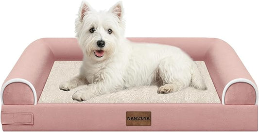 Medium Dog Bed Orthopedic Washable: Beds Bolster Medium Sized Dogs Bed Egg Crate Foam Couch Sofa Waterproof with Removable Cover - Pink
