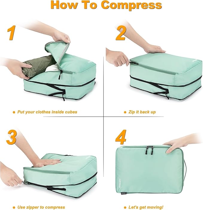 8 Set Compression Packing Cubes for Travel, Waterproof Luggage Organizers, Suitcase Organizer Set for Carry-On & Checked Baggage, Travel Accessories for Men & Women