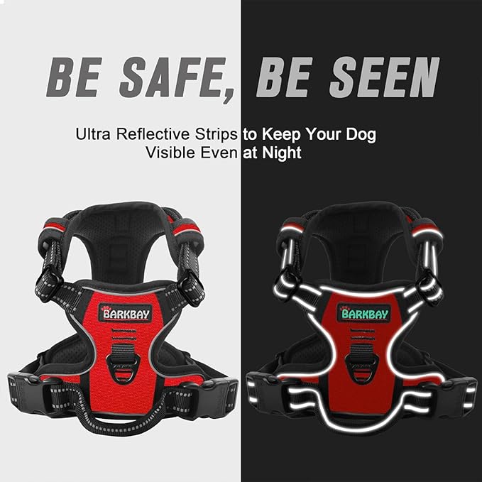 BARKBAY No Pull Dog Harness Front Clip Heavy Duty Reflective Easy Control Handle for Large Dog Walking(Red,XS)