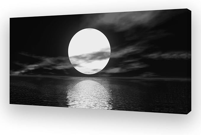 Cao Gen Decor Art S06462 Wall Art Canvas Sea White Full Moon in Night Picture