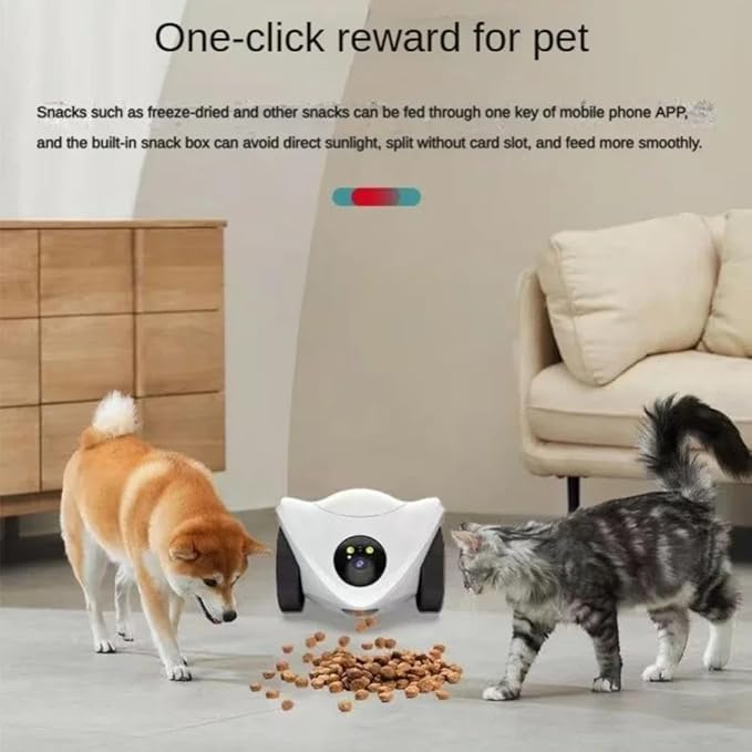 Pet Robot Camera 2MP HD WiFi Cameras Motion Detection Two Way Audio Indoor Dog Treat Camera Dispenser Feeder for Home Security(Camera Add 64G Card)