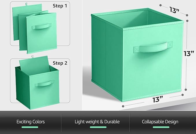 Sorbus Fabric Storage Cubes - 6 Foldable Storage Bins for Organizing Pantry, Cubbies, Toy Box - Clothes Storage & Closet Organizer - 13 Inch Collapsible Cube Baskets for Shelves with Handle