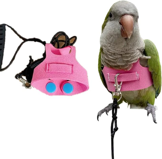 Bird Flight Harness Vest, Parrot Flight Suit with Leash for Parakeets Cockatiels Conures Budgies, Bird Flying Clothes with Rope and Handle for Outdoor Activities Training (L, Pink)