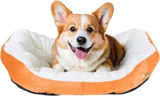 Round Dog Cat Beds Mattress Washable Pads Room, Soft Durable Plush Faux Fur Sleeping Pet Fleece Bed Mat for Small Doggy Kitten Puppy, with Anti-Slip Waterproof Bottom (Orange)