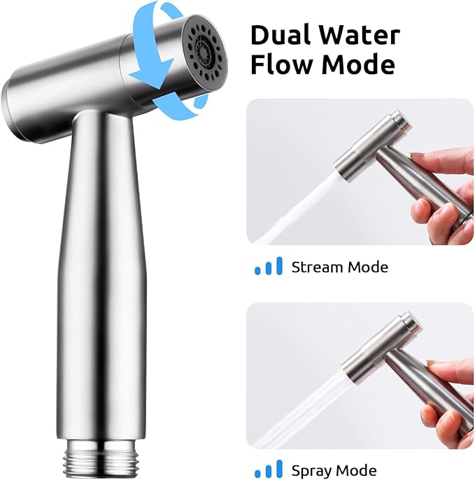Arofa Hands-Free Handheld Bidet Sprayer for Toilet, Jet Spray Adjustable Water Flow Muslim Shower with Bidet Hose, Stainless Steel Toilet Faucet Kit for Baby Cloth Diaper Cleaning