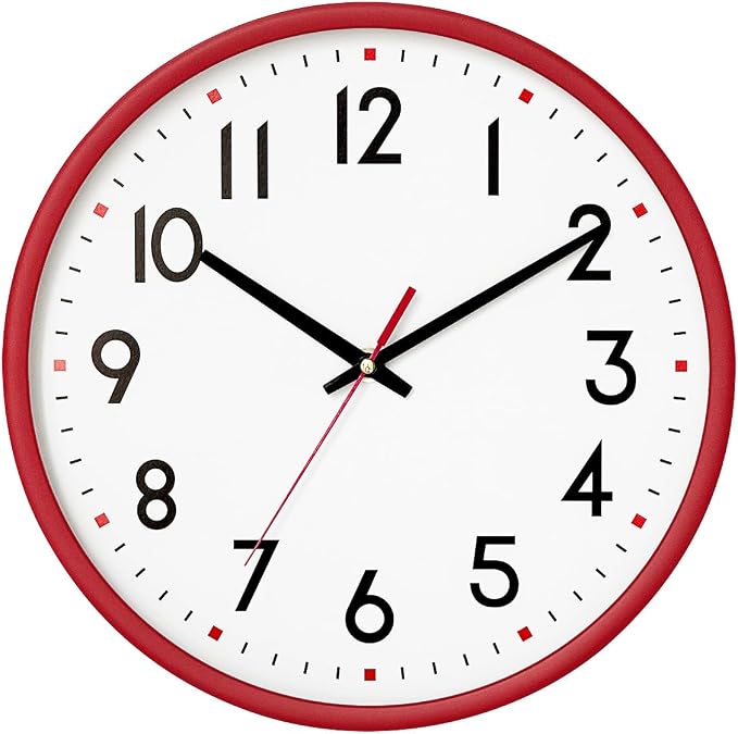 HZDHCLH Wall Clock Red, Silent Wall Clocks Battery Operated 12 Inch Modern Non