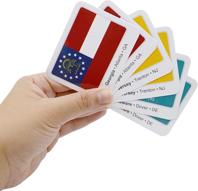 Menique U.S. States Flags Memory Matching Game – 100 Cards (50 Pairs) – Learn State Flags, Capitals & Abbreviations – Educational Card Game for Kids and Adults