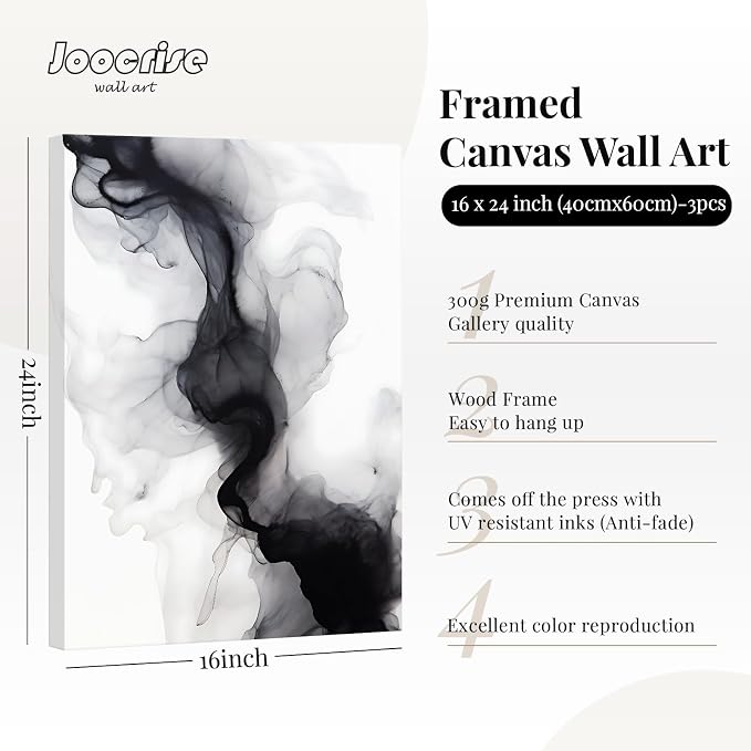 Black White Abstract Wall Art Decor Set of 3 Modern Wall Art Minimalist Canvas