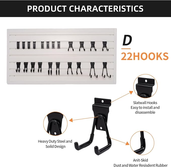 Slatwall Accessories 22 PCS Heavy Duty Garage Hooks Slatwall Panel Hooks Slat