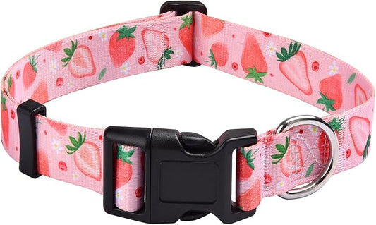 Dog Collar with Bohemia Floral Tribal Geometric Patterns - Soft Ethnic Style Collar Adjustable for Small Medium Large Dogs(Strawberry,L)