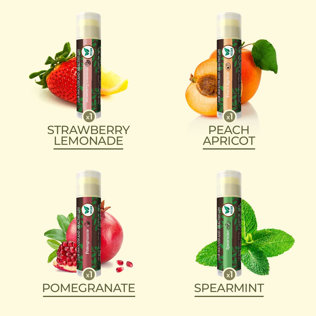 Earth's Daughter Vegan Lip Balm 4-pack, Beeswax Free Lip Balm, Natural, Organic Flavors - Assorted Flavors, Plant Based Vegan Chapstick, Moisturizer