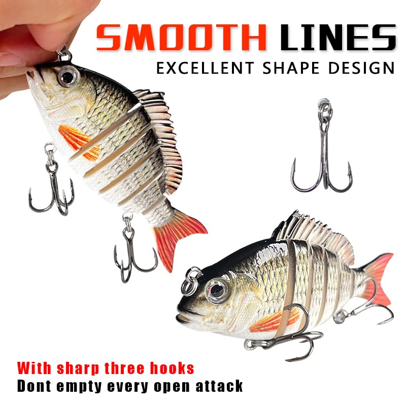 3pcs Multi-Jointed Panfish Bluegill Swimbait Hard Sinking Bass Fishing Lure with Sharp Treble Hooks, Lifelike Fishing Lures for Bass Trout Walleye Crappie, Amazing Swimbaits Gift - color: 03 3pcs -3.15inches