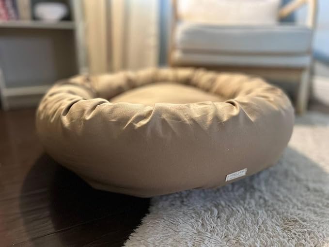 Organic Cotton Canvas Dog Bed: Removable Cover, Natural Fill - Made in USA (Tan, X Small 18" x 6" inches)