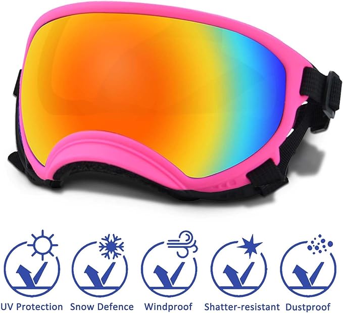 Medium Dog Sunglasses with Adjustable Strap UV Protection, Winproof Dog Puppy Sunglasses, Suitable for Medium Dog Pet Glasses, Dogs Eyes Protection,Soft Dog Goggles