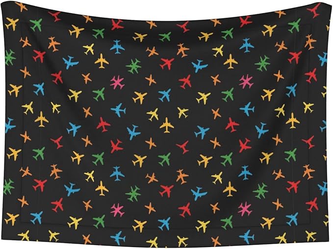 Double Sided Plush Pet Blanket with Cozy Dot Texture and Smooth Reverse, Colorful Aircraft Airplane Black, Reversible Throw for Dogs Cats on Couches Beds Crates
