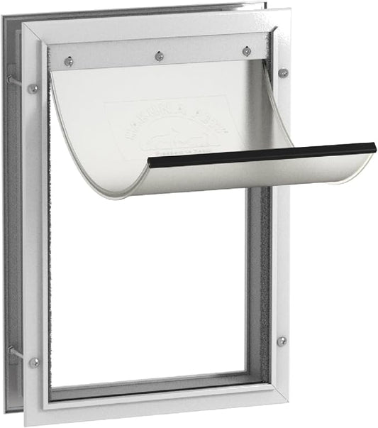 Hakuna Pets Deluxe Aluminum Pet, Cat and Dog Door with 2-Way Locking Panel for Screens, Doors and Walls up to 2.8" Thick, Large, White