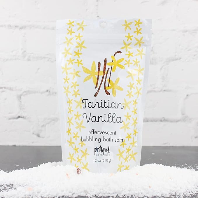 Primal Elements Detoxifying Sea Salt Soak, Bubbling Aromatherapy Salts, Tahitian Vanilla, 12 oz Resealable Bag