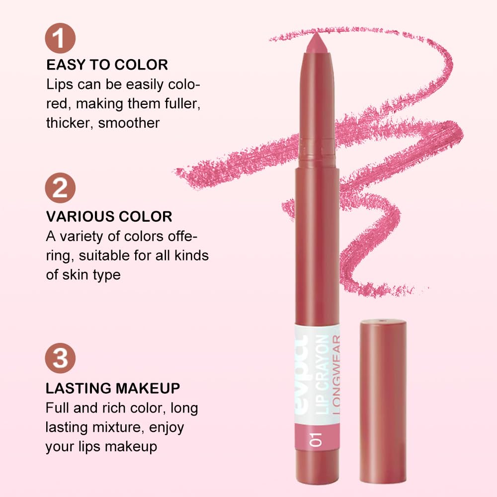 BINGBRUSH Lip Crayons Matte Longwear Lipstick Pack Set,Moisture Smooth Lipliner With Built-in Sharpener Ultimate Super Stay Ink Lip Crayon for Makeup,Waterproof Velvet Lipgloss Lip Stain(1#Pink Beige)